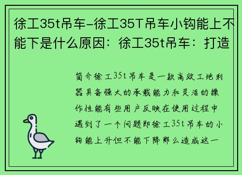 徐工35t吊车-徐工35T吊车小钩能上不能下是什么原因：徐工35t吊车：打造高效工地利器