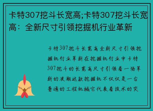 卡特307挖斗长宽高;卡特307挖斗长宽高：全新尺寸引领挖掘机行业革新